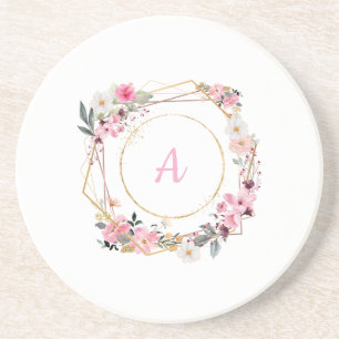 Dessous de verre en grès rose géométrique doré à m