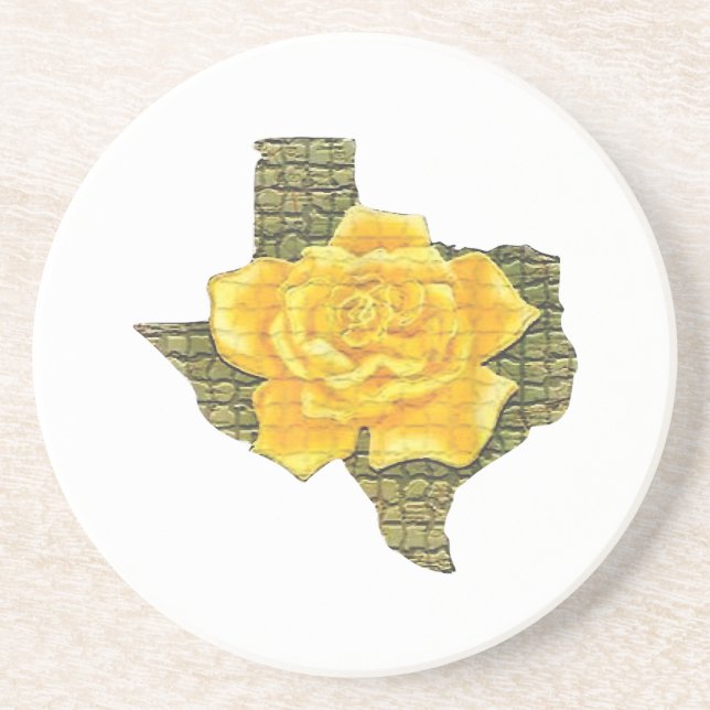Dessous De Verre En Grès Rose Jaune Du Texas Motif Flower (Devant)