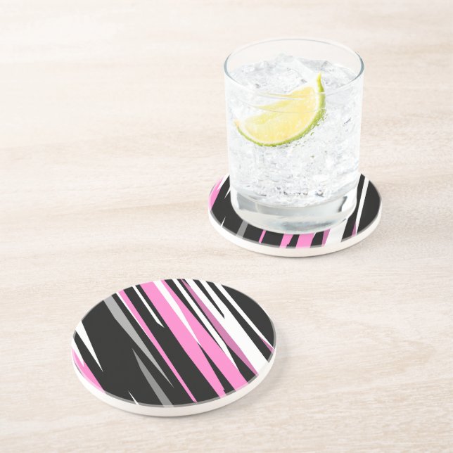 Dessous De Verre En Grès Rose Noir et Blanc Abstrait     (Côté)