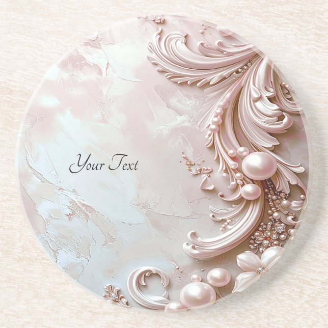 Dessous de verre en grès rose orné de perles et de (Devant)