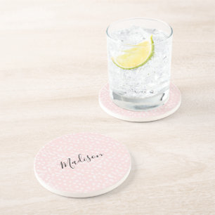 Dessous De Verre En Grès Rose Pâle Taches Blanches