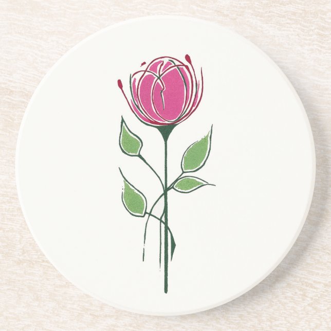 Dessous De Verre En Grès Rose rose simple de style Glasgow (Devant)