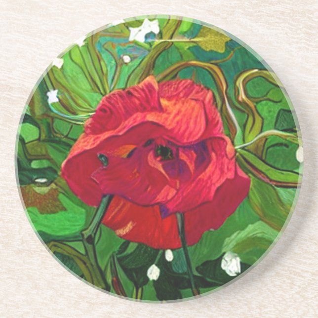 DESSOUS DE VERRE EN GRÈS ROSE ROUGE  (Devant)