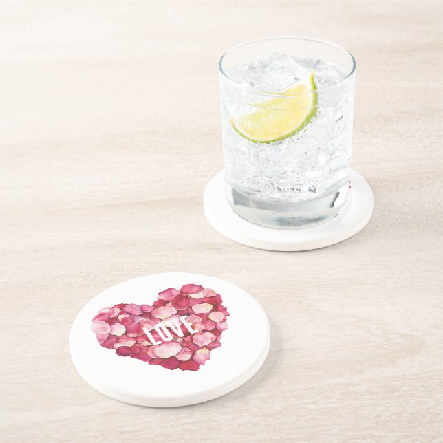 Dessous De Verre En Grès Rose rouge pétales Floral Amour (Côté)