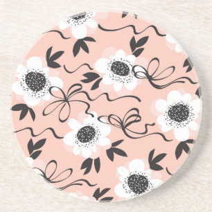 Dessous De Verre En Grès Roses abstraites, couleurs pâles, motif vintage.