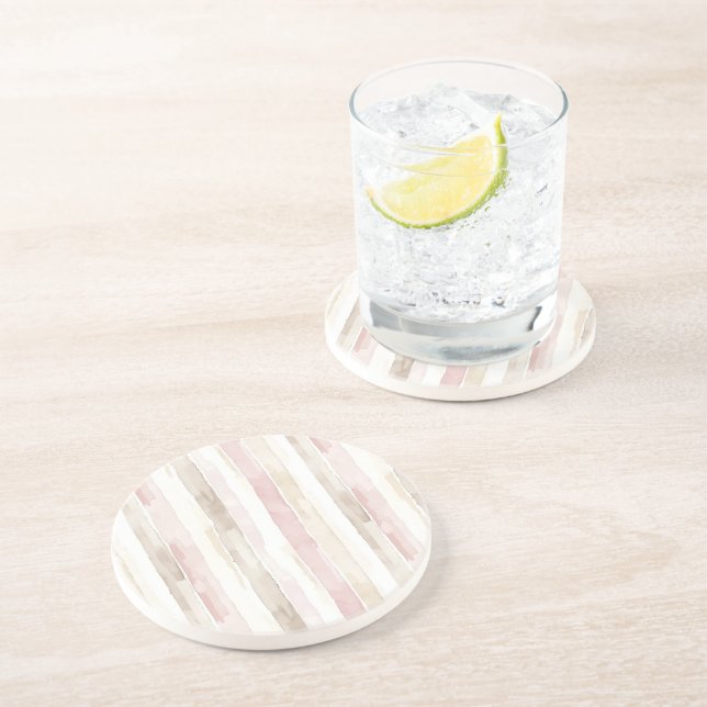 Dessous De Verre En Grès Roses Gommées Crème Rayures (Côté)