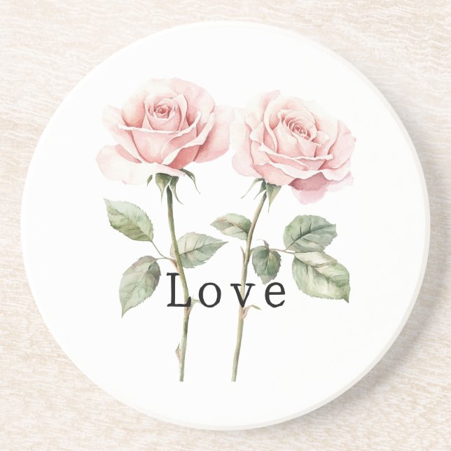 Dessous De Verre En Grès Roses Roses Fleurs Amour (Devant)