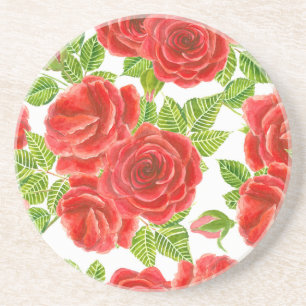 Dessous De Verre En Grès Roses rouges aquarelle transparente motif