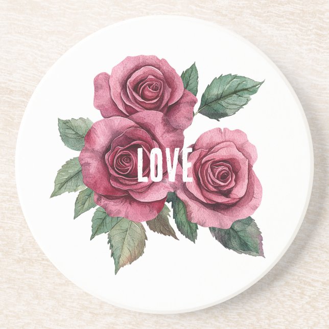 Dessous De Verre En Grès Roses rouges blanches Amour floral (Devant)