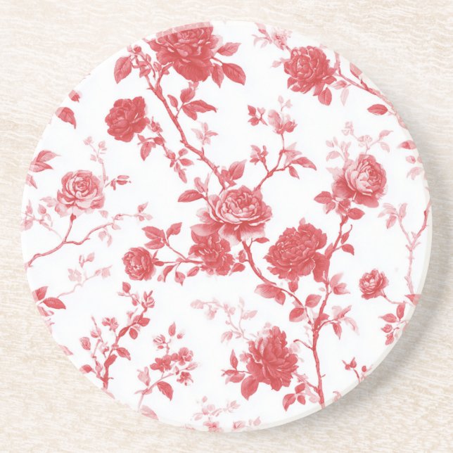 Dessous De Verre En Grès Roses Rouges Floral (Devant)