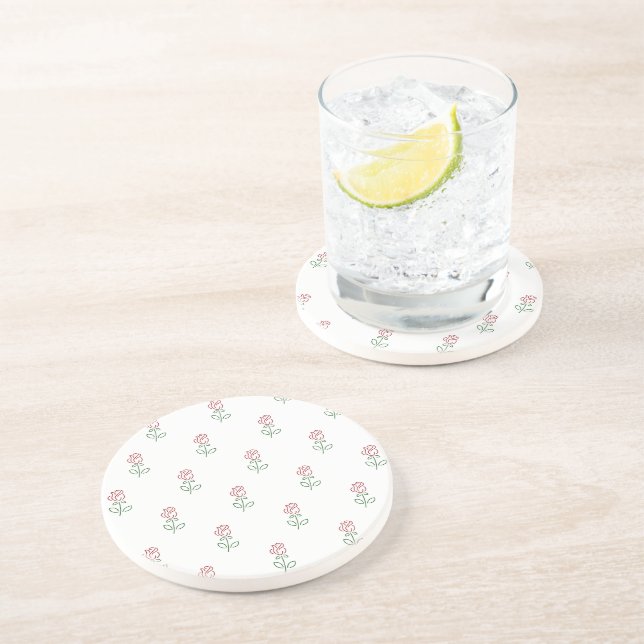 Dessous De Verre En Grès Roses Rouges, Motif De Roses, Fleurs (Côté)
