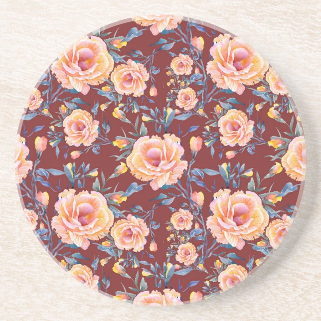 Dessous De Verre En Grès Roses, sans soudure, motif arrière - plan rouge (Devant)