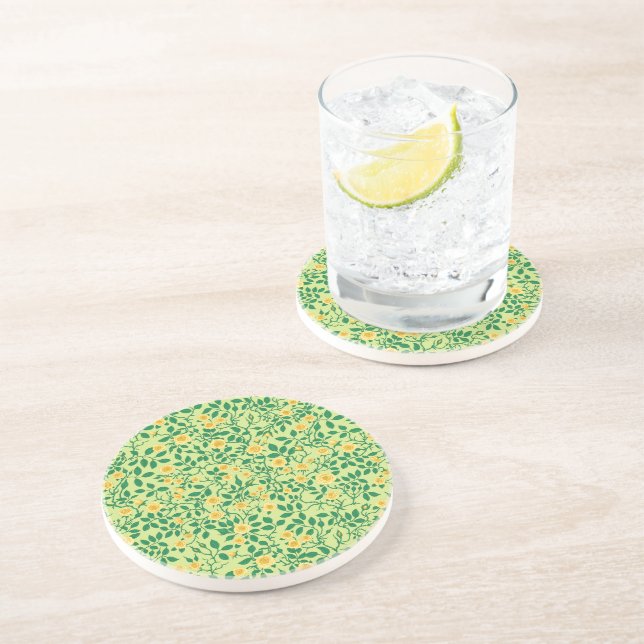 Dessous De Verre En Grès Roses sauvages en jaune et vert (Côté)