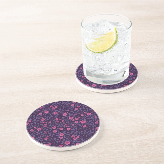 Dessous De Verre En Grès Roses sauvages en rose et violet (Côté)