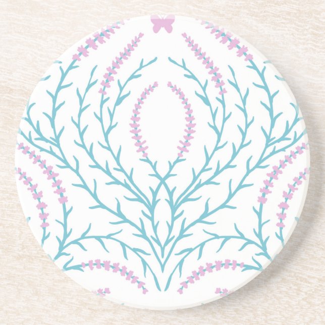 Dessous De Verre En Grès Roses sauvages et papillons /rose/vert pâle/jaune (Devant)