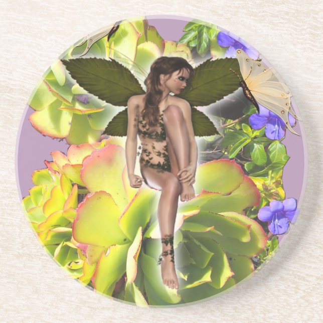 Dessous De Verre En Grès Rosette Succulent visiteurs (Devant)