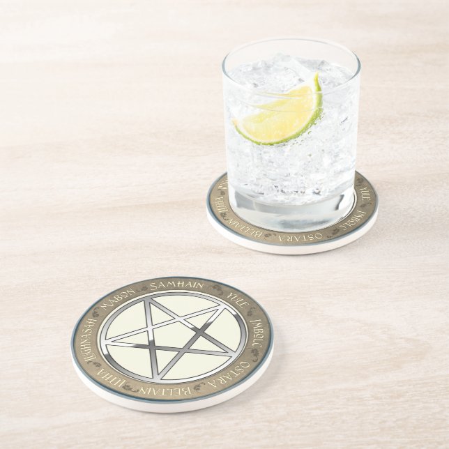 Dessous De Verre En Grès Roue de l'année Pentacle (Côté)
