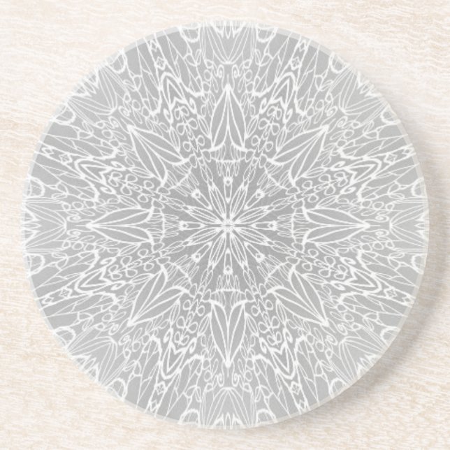 Dessous De Verre En Grès Roue étoile géométrique blanche grise (Devant)