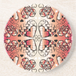 Dessous De Verre En Grès Rouge et blanc Whimsical Romantic Hearts motif