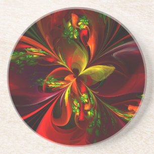 Dessous De Verre En Grès Rouge vert moderne Floral Abstrait Art Motif #05