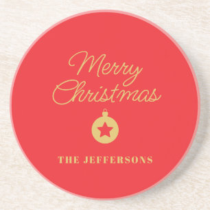 Dessous De Verre En Grès Rouge vif et couleurs dorées Joyeux Noël