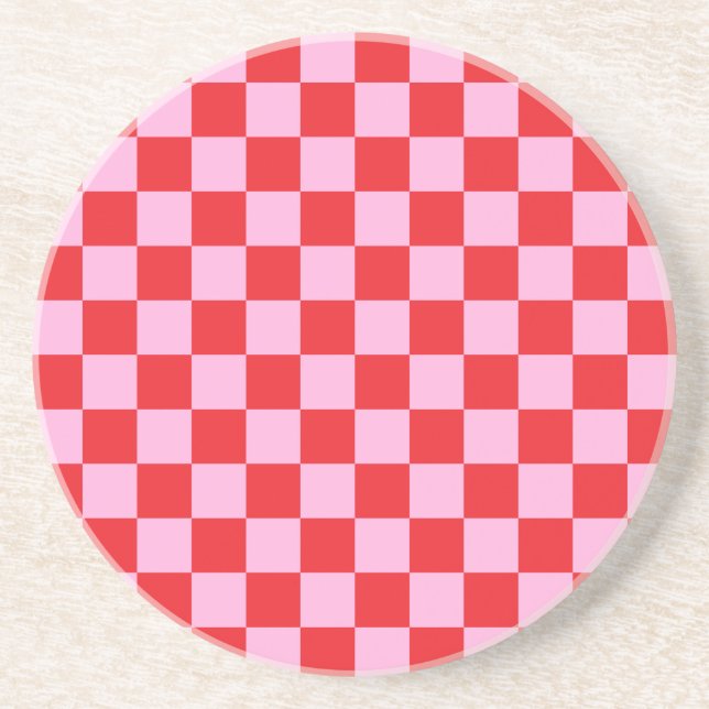 Dessous De Verre En Grès Rouge vif et rose clair à carreaux (Devant)