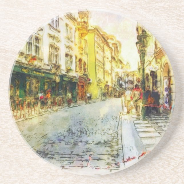 Dessous De Verre En Grès Rues de vieille aquarelle de Prague (Devant)