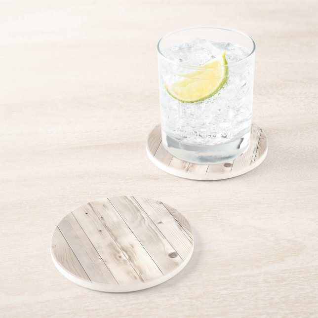 Dessous De Verre En Grès Rustic Faux Cream White Wood (Côté)