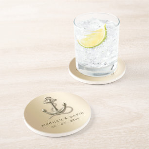 Dessous De Verre En Grès Rustique Vintage Antique Ancre Nautique Mariage