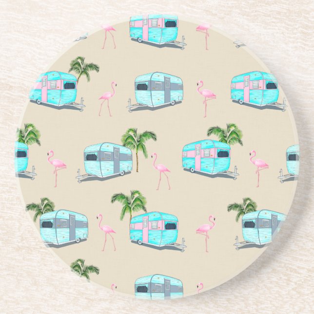 Dessous De Verre En Grès RV Beach Camping avec Flamants roses (Devant)