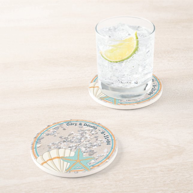 Dessous De Verre En Grès Sable, coquillage et poisson d'eau de mer bleu cla (Côté)