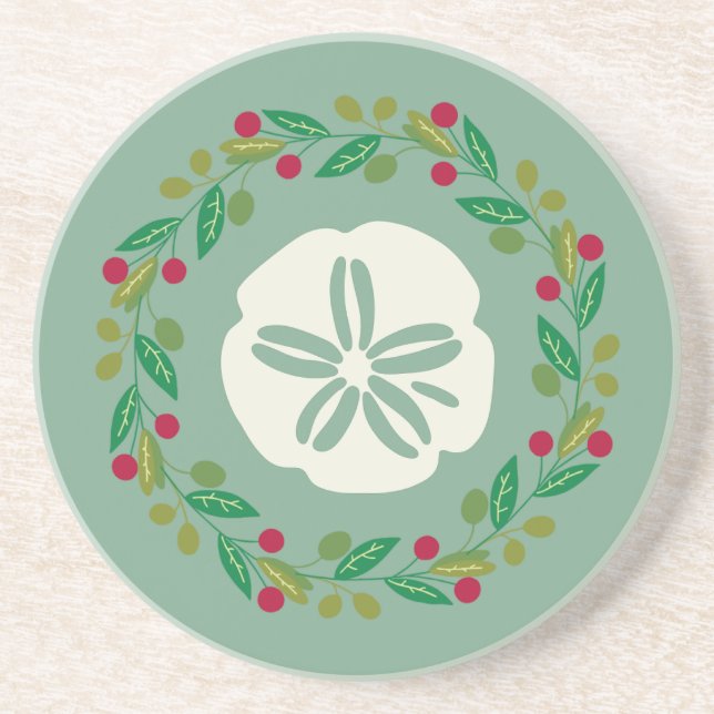 Dessous De Verre En Grès Sable Dollar Coquille de Noël Wreath (Devant)
