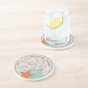 Dessous De Verre En Grès Sable, sébaste et coquillage