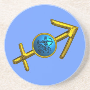 DESSOUS DE VERRE EN GRÈS SAGITTARIUS, SIGNE D'ANNIVERSAIRE DE ZODIAC BLEU O