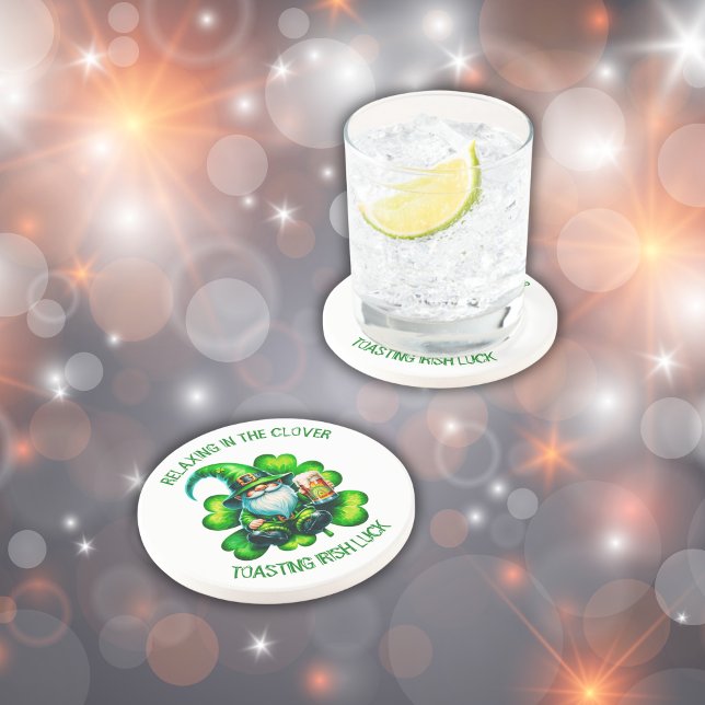 Dessous De Verre En Grès Saint Patrick Gnome mignonne avec bière | (Créateur téléchargé)
