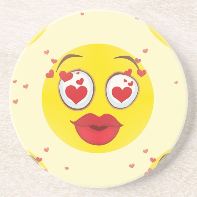 Dessous De Verre En Grès Saint Valentin Emoji (Devant)