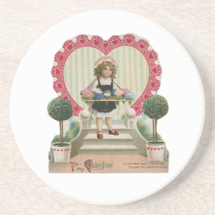 Dessous De Verre En Grès Saint-Valentin mignon vintage, Fille aux fleurs