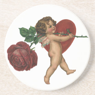 Dessous De Verre En Grès Saint-Valentin victorien vintage Cherub et Rose