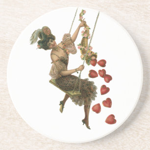Dessous De Verre En Grès Saint-Valentin victorien vintage, Dame sur une bal
