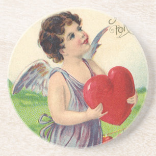 Dessous De Verre En Grès Saint-Valentin vintage, ange victorien avec cœur