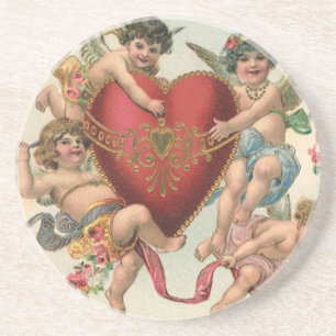 Dessous De Verre En Grès Saint-Valentin vintage, anges victoriens chérubins