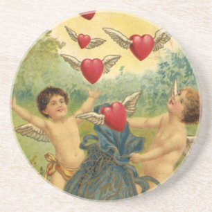 Dessous De Verre En Grès Saint-Valentin vintage, Coeurs de Cherubs victorie