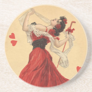 Dessous De Verre En Grès Saint Valentin vintage, Dancing Lady Red Hearts