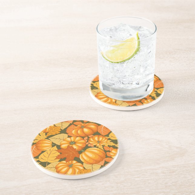 Dessous De Verre En Grès Saison d'automne Halloween Citrouille Motif (Côté)
