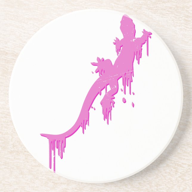 Dessous De Verre En Grès Salamandre Rose Distressée Avec Lavette De Peintur (Devant)