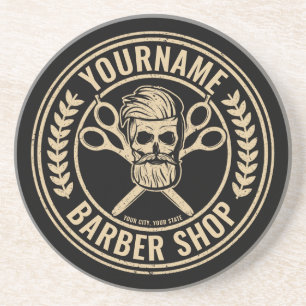 Dessous De Verre En Grès Salon de coiffure personnalisé Skull Rockabilly