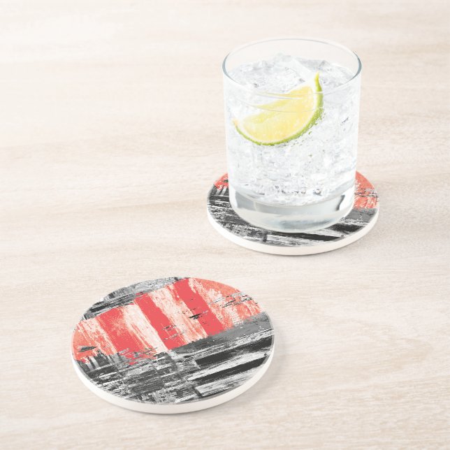 Dessous De Verre En Grès Sandstone Coaster – Red Pulse Abstract Design (Côté)