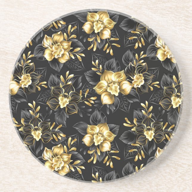 Dessous De Verre En Grès Sans couture avec orchidées de bijoux (Devant)