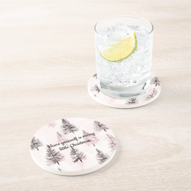 Dessous De Verre En Grès Sapins de Noël Rose Crème (Côté)