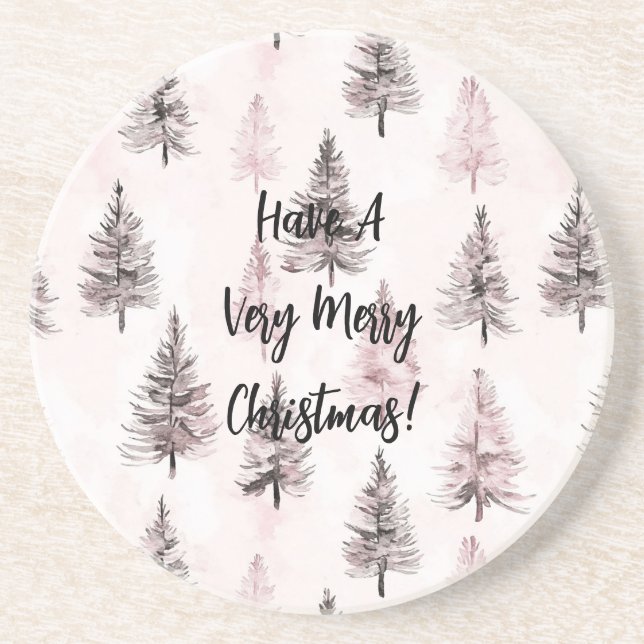Dessous De Verre En Grès Sapins de Noël roses (Devant)